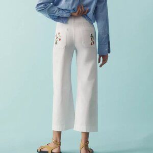 Anthropologie The Colette Embroidered Crop Wide-Leg Pants Strawberries Maeve 28